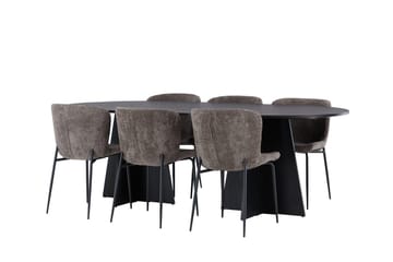 Oval matgrupp Venture Home Beige Svart 6st - Møbler - Borde - Spisebordssæt