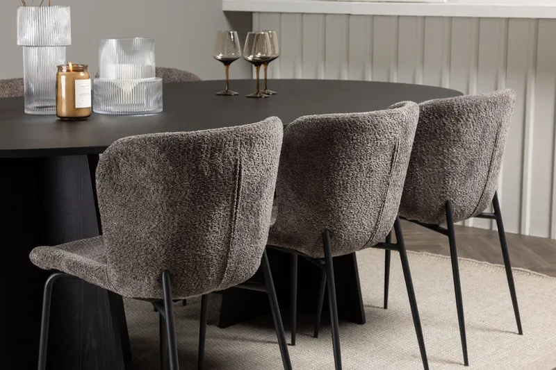 Oval matgrupp Venture Home Beige Svart 6st - Møbler - Borde - Spisebordssæt