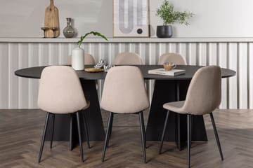 Oval matgrupp Venture Home Beige Svart 6st - Møbler - Borde - Spisebordssæt