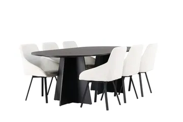 Oval matgrupp Venture Home Beige Svart 6st - Møbler - Borde - Spisebordssæt