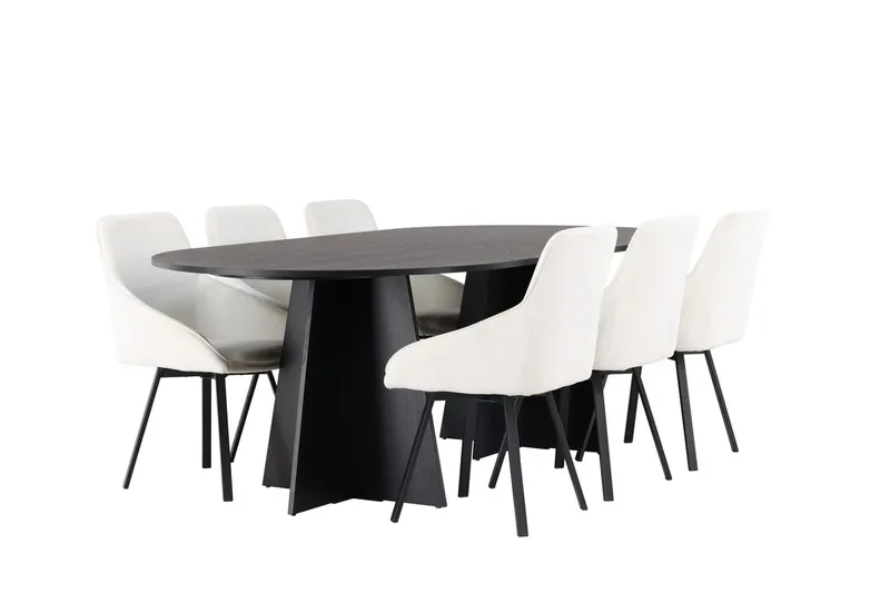 Oval matgrupp Venture Home Beige Svart 6st - Møbler - Borde - Spisebordssæt