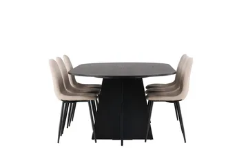 Oval matgrupp Venture Home Beige Svart 6st - Møbler - Borde - Spisebordssæt