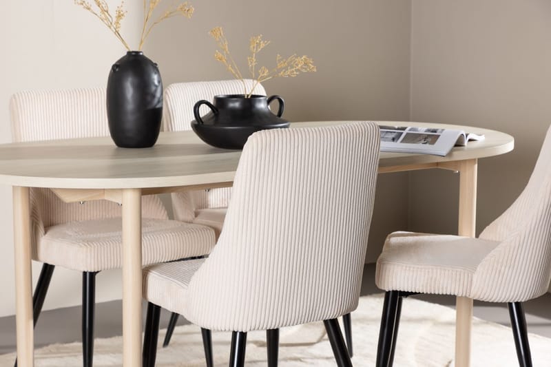 Oval matgrupp Venture Home Beige Vitputsad 4st - Møbler - Borde - Spisebordssæt