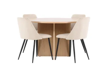 Oval matgrupp Venture Home Beige Vitputsad 4st - Møbler - Borde - Spisebordssæt