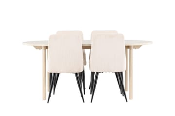 Oval matgrupp Venture Home Beige Vitputsad 4st - Møbler - Borde - Spisebordssæt
