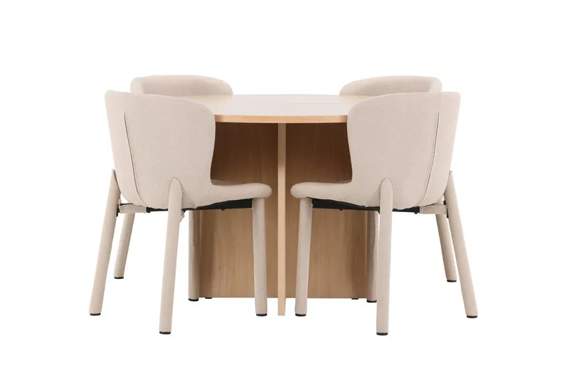 Oval matgrupp Venture Home Beige Vitputsad 4st - Møbler - Borde - Spisebordssæt