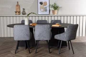 Oval matgrupp Venture Home Grå Svart 6st - Møbler - Borde - Spisebordssæt