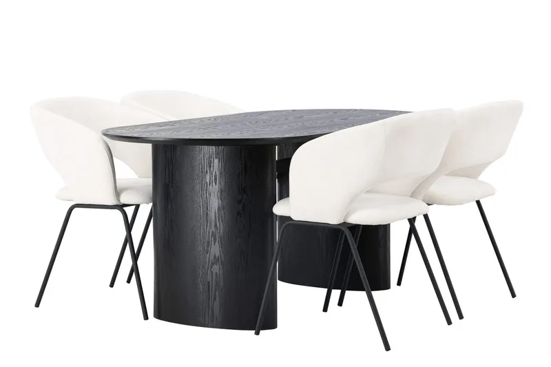 Oval matgrupp Venture Home Offwhite Svart 4st - Møbler - Borde - Spisebordssæt