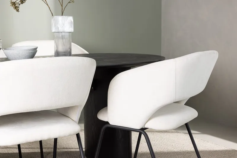 Oval matgrupp Venture Home Offwhite Svart 4st - Møbler - Borde - Spisebordssæt