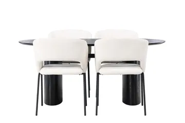Oval matgrupp Venture Home Offwhite Svart 4st - Møbler - Borde - Spisebordssæt