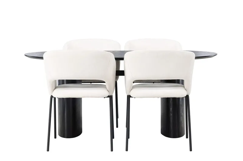 Oval matgrupp Venture Home Offwhite Svart 4st - Møbler - Borde - Spisebordssæt