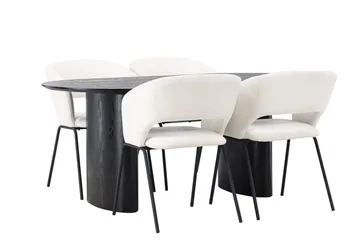 Oval matgrupp Venture Home Offwhite Svart 4st - Møbler - Borde - Spisebordssæt