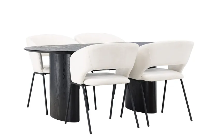 Oval matgrupp Venture Home Offwhite Svart 4st - Møbler - Borde - Spisebordssæt
