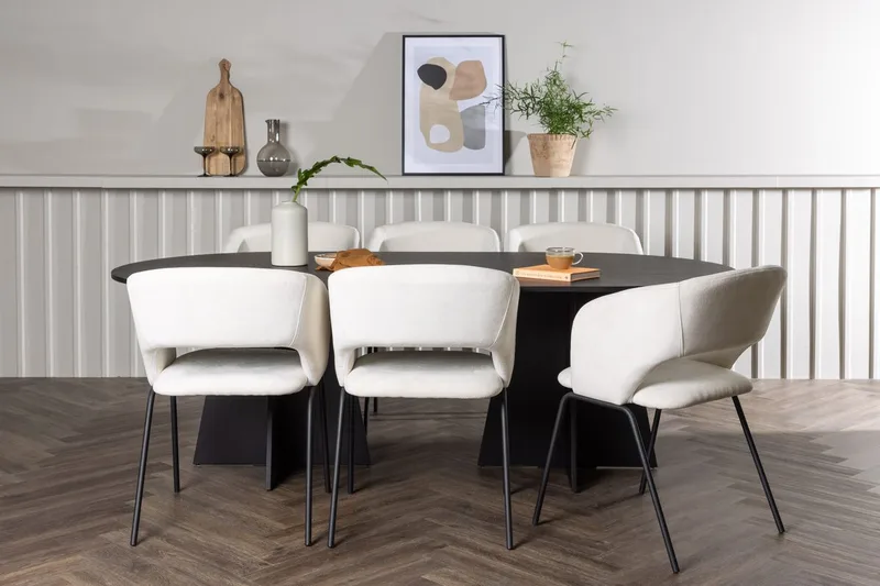 Oval matgrupp Venture Home Offwhite Svart 6st