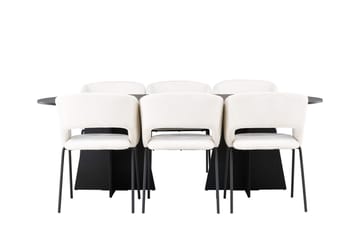 Oval matgrupp Venture Home Offwhite Svart 6st - Møbler - Borde - Spisebordssæt
