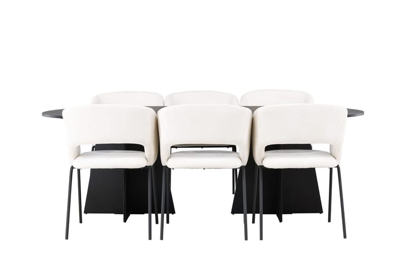Oval matgrupp Venture Home Offwhite Svart 6st - Møbler - Borde - Spisebordssæt