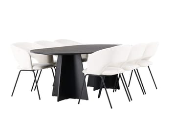 Oval matgrupp Venture Home Offwhite Svart 6st - Møbler - Borde - Spisebordssæt
