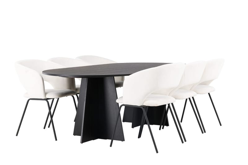 Oval matgrupp Venture Home Offwhite Svart 6st - Møbler - Borde - Spisebordssæt