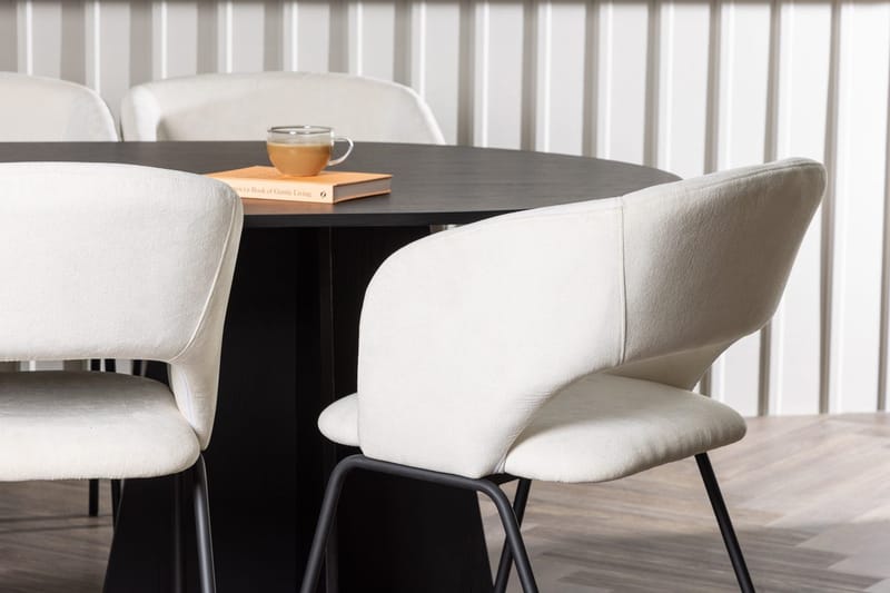 Oval matgrupp Venture Home Offwhite Svart 6st - Møbler - Borde - Spisebordssæt