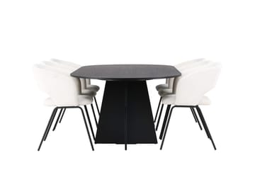 Oval matgrupp Venture Home Offwhite Svart 6st - Møbler - Borde - Spisebordssæt