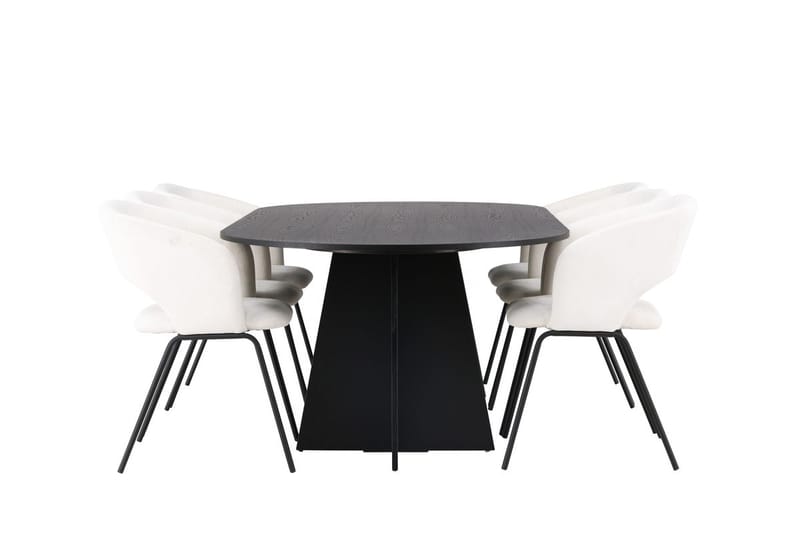 Oval matgrupp Venture Home Offwhite Svart 6st - Møbler - Borde - Spisebordssæt