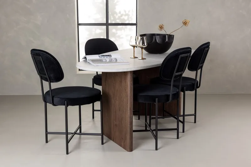 Oval matgrupp Venture Home Svart Ljusgrå 4st, Sort / lysegrå