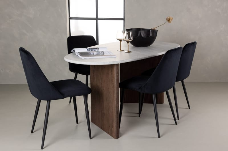 Oval matgrupp Venture Home Svart Ljusgrå 4st, Sort/Lysegrå