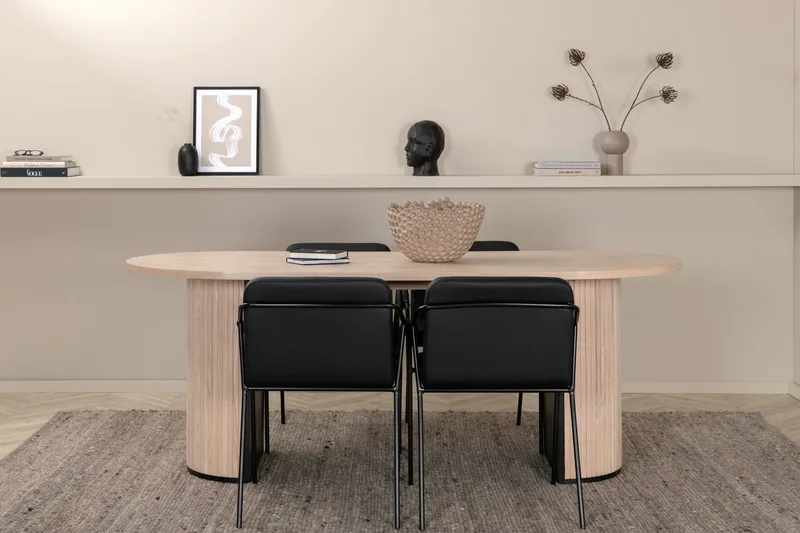 Oval matgrupp Venture Home Svart Ljust trä 4st - Møbler - Borde - Spisebordssæt