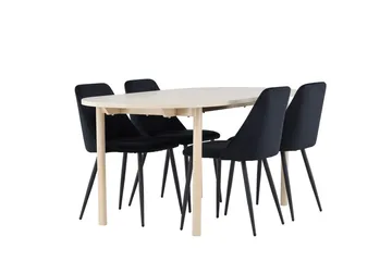 Oval matgrupp Venture Home Svart Ljust trä 4st - Møbler - Borde - Spisebordssæt