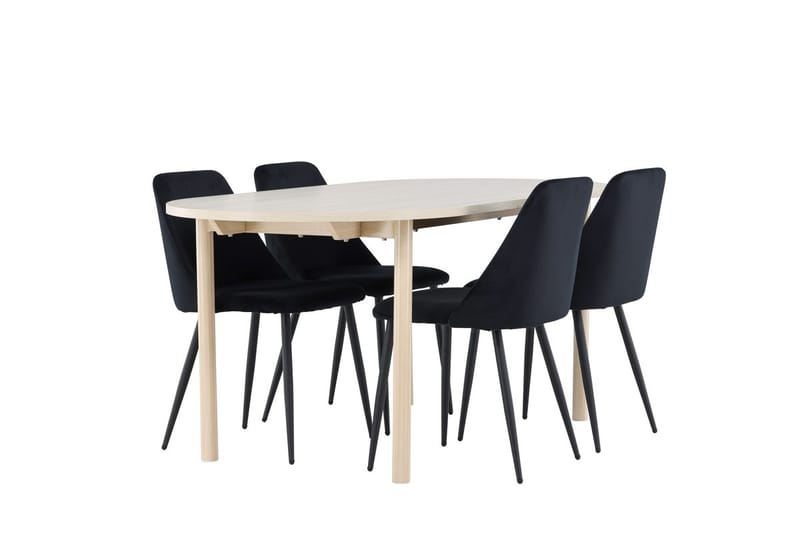 Oval matgrupp Venture Home Svart Ljust trä 4st - Møbler - Borde - Spisebordssæt