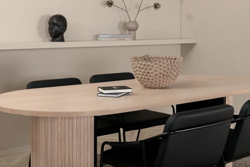 Oval matgrupp Venture Home Svart Ljust trä 4st - Møbler - Borde - Spisebordssæt