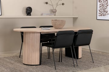 Oval matgrupp Venture Home Svart Ljust trä 4st - Møbler - Borde - Spisebordssæt