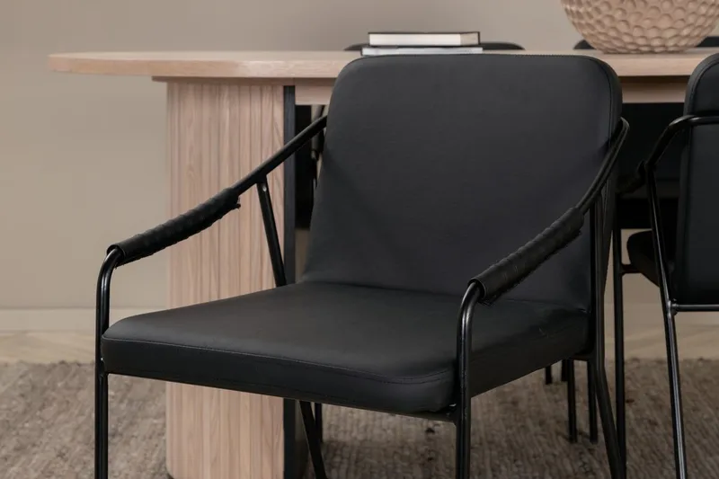 Oval matgrupp Venture Home Svart Ljust trä 4st - Møbler - Borde - Spisebordssæt