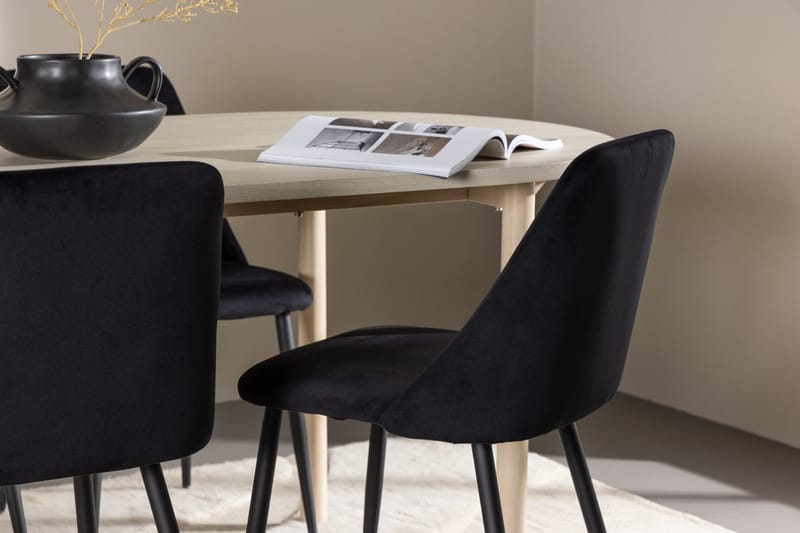 Oval matgrupp Venture Home Svart Ljust trä 4st - Møbler - Borde - Spisebordssæt
