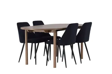 Oval matgrupp Venture Home Svart Mörkt trä 4st - Møbler - Borde - Spisebordssæt