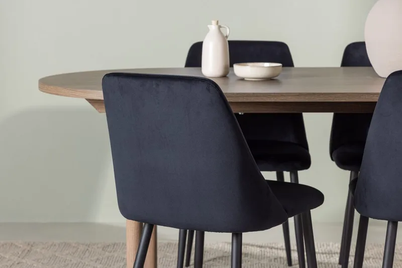 Oval matgrupp Venture Home Svart Mörkt trä 4st - Møbler - Borde - Spisebordssæt