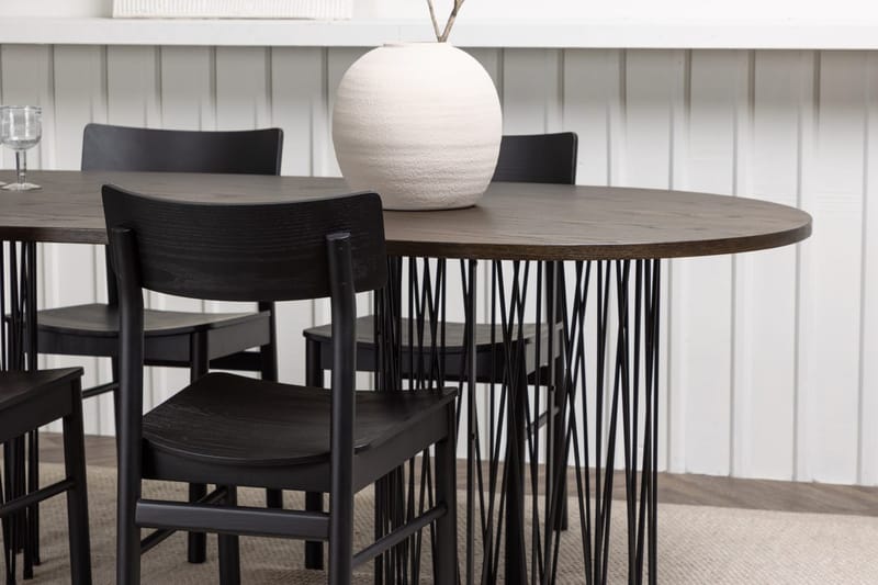Oval matgrupp Venture Home Svart Mocka 4st - Møbler - Borde - Spisebordssæt