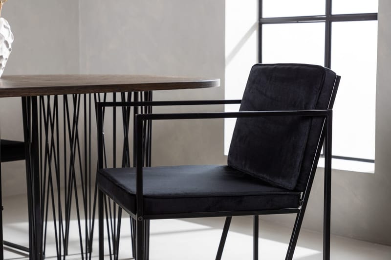 Oval matgrupp Venture Home Svart Mocka 4st - Møbler - Borde - Spisebordssæt