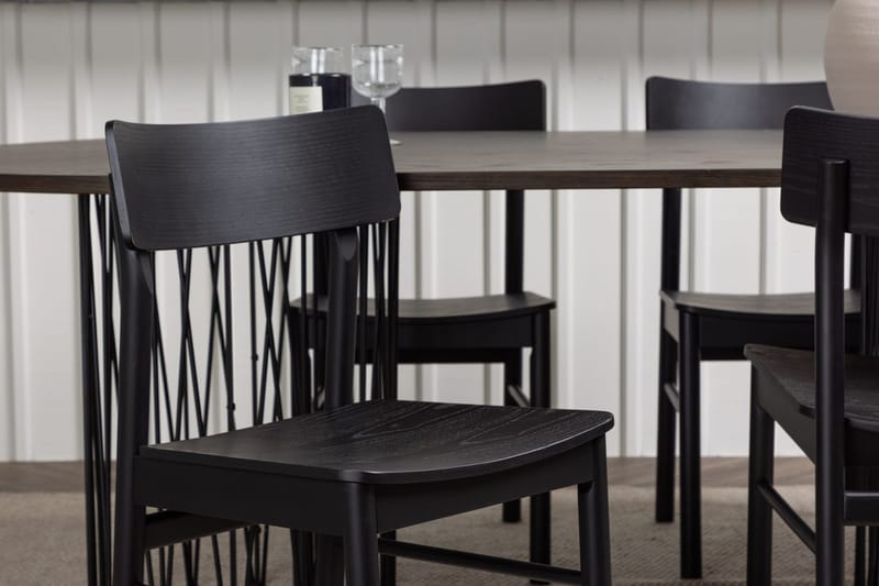 Oval matgrupp Venture Home Svart Mocka 4st - Møbler - Borde - Spisebordssæt