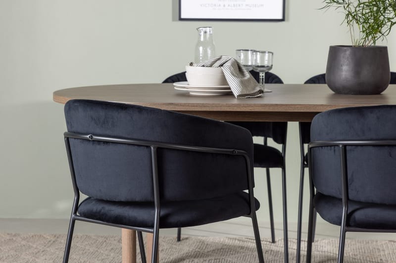 Oval matgrupp Venture Home Svart Natur 4st - Møbler - Borde - Spisebordssæt