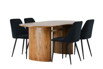 Oval matgrupp Venture Home Svart Natur 4st - Møbler - Borde - Spisebordssæt
