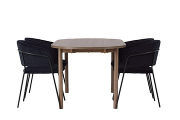 Oval matgrupp Venture Home Svart Natur 4st - Møbler - Borde - Spisebordssæt