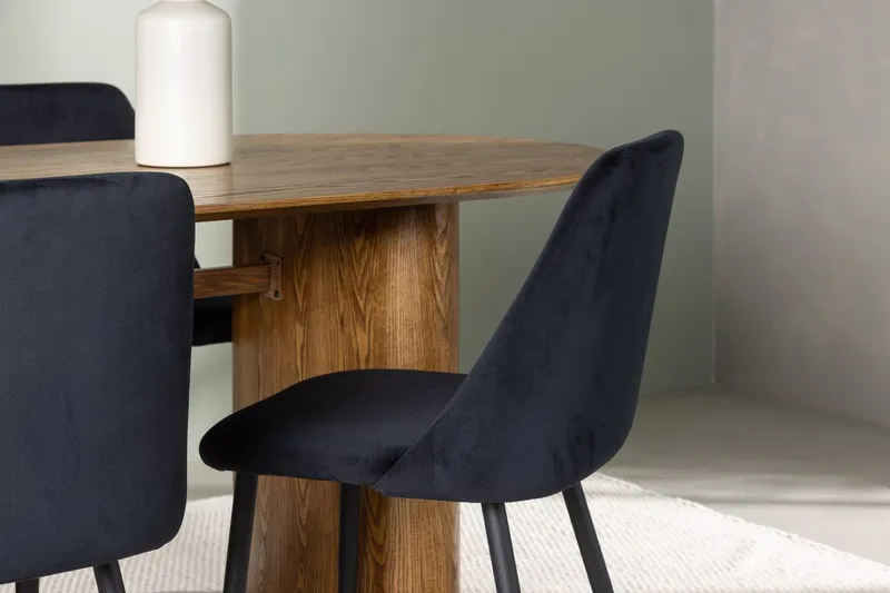 Oval matgrupp Venture Home Svart Natur 4st - Møbler - Borde - Spisebordssæt