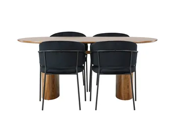 Oval matgrupp Venture Home Svart Natur 4st - Møbler - Borde - Spisebordssæt