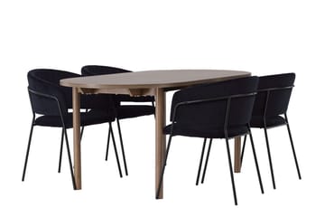 Oval matgrupp Venture Home Svart Natur 4st - Møbler - Borde - Spisebordssæt