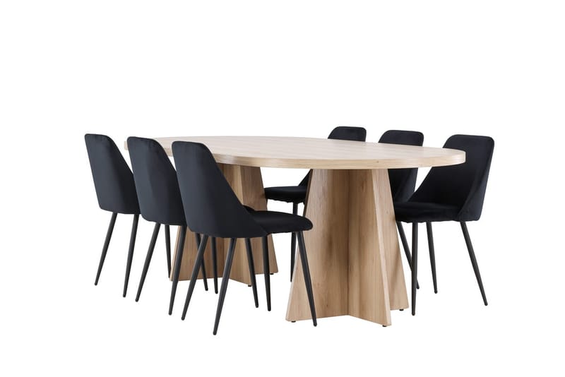 Oval matgrupp Venture Home Svart Natur 6st - Møbler - Borde - Spisebordssæt