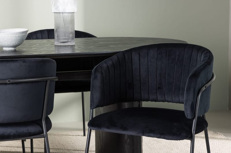 Oval matgrupp Venture Home Svart Svart 4st - Møbler - Borde - Spisebordssæt