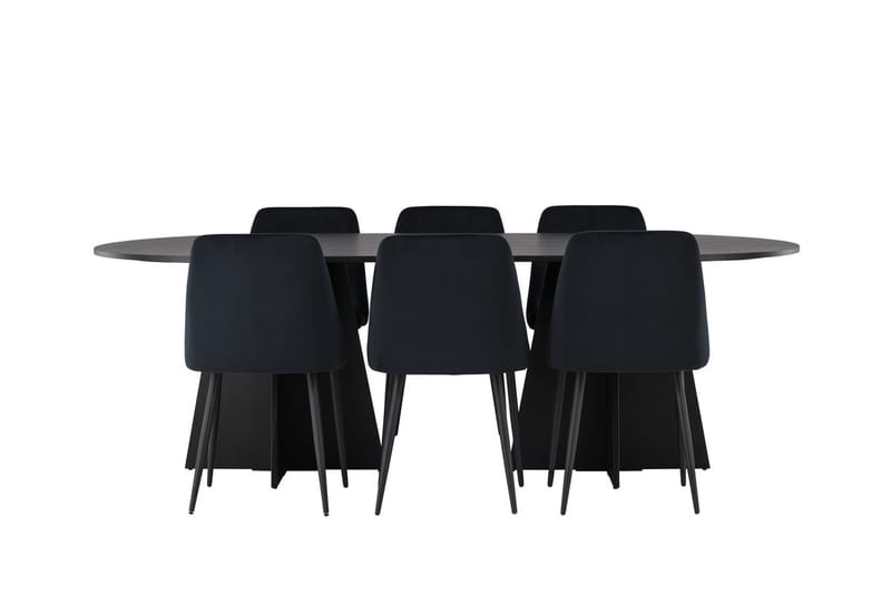 Oval matgrupp Venture Home Svart Svart 6st - Møbler - Borde - Spisebordssæt