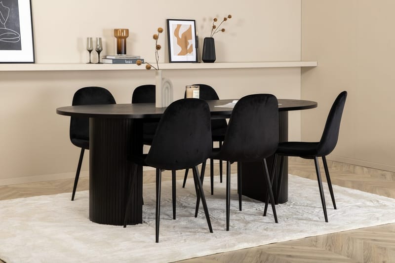 Oval matgrupp Venture Home Svart Svart 6st - Møbler - Borde - Spisebordssæt