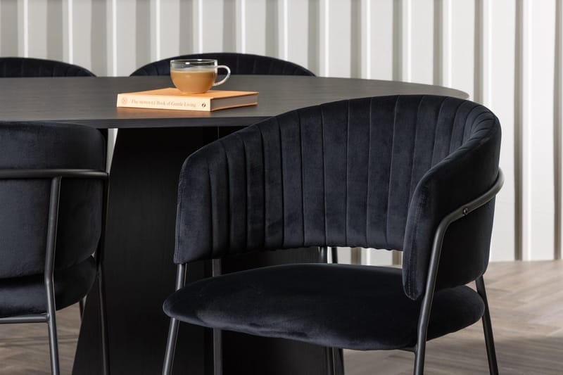 Oval matgrupp Venture Home Svart Svart 6st - Møbler - Borde - Spisebordssæt